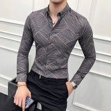 Riolio  Fashion Spring Autumn Men Clothing Shirts New Lapel Printing Streetwear England Smart Casual Office Social Long Sleeve Slim Tops