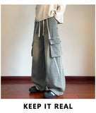 Riolio  Cargo Jeans Men Street Dance Loose Trousers Youth Trend Elastic Waist Pants Straps Decoration Big Pockets Workwear Hip Hop