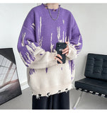 Riolio  Hip Hop Ripped Punk Knitted Sweaters Men Oversized Harajuku Streetwear Sweaters Winter Couples Fashion Knit Pullovers Tops