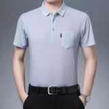 Riolio  New Summer Men's Short Sleeved T-shirt Ice Silk Middle Aged Lapel Polo Shirt