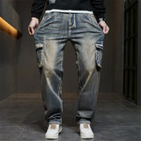 Riolio Plus Size Jeans Men Denim Pants Baggy Jeans Vintage Cargo Pants Loose Fashion Causal Trousers Male Big Size Bottoms