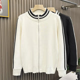 Riolio New Korean Fashion Men Cardigan Coat Light Luxury Trendy Knit Zipper Long Sleeve Sweater Jackets High Quality Patchwork Knitwear