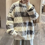 Riolio  Autumn and Winter Trendy Korean Striped Round Neck Sweater for Couples Loose and Lazy Style Casual Knitted Harajuku Top y2k