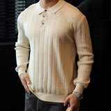 New Japanese Business Men Polo Sweater Light Luxury Knit Slim-fit Long Sleeve Pullover Premium Solid Color Basic Knitwear M-3XL