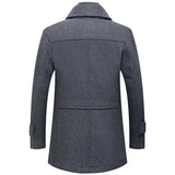 Riolio Winter Men Slim Fit Wool Trench Coats Fashion Middle Long Outerwear Mens Double Collar Zipper Solid Color Casusal Woolen Coats