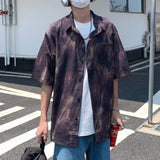 Riolio  American Street Tie-dye Ice Silk Shirt Chic Men Blouses Summer Couple Tide Short-sleeved Shirt Loose Single-breasted Shirt