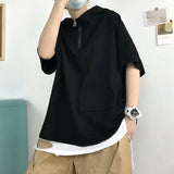 Riolio Trendy Summer Short Sleeve Men's T-shirt Loose Fit Half Sleeve Hooded Top Versatile Student Half Polo/turtle Neck Tees