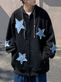Riolio Fashion Y2k Mens Jacket Coat Harajuku Star Patch Zipper Oversized Hoodies Streetwear Hip Hop Gothic Loose Pocket Man Sweatshirts