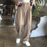 Riolio  Men's Old Money High Waist Pleated Wide Leg Dress Pants Casual Loose Suit Trousers