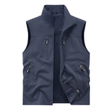 Riolio Summer Vest Jacket Waistcoats Male Breathable Men's Multi-pocket Fishing Photography New Vest Men's Thin Stand-up Collar Vest