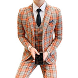Riolio  ( Jackets + Vest + Pants ) New Fashion Boutique Plaid Mens Casual Business Suit Groom Wedding Dress Suit 3pces Set Male Blazer