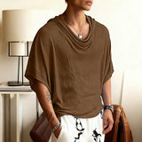 Riolio  Men T Shirt Solid Color Short Sleeve Pleated Casual Male Tee Tops Summer Loose Streetwear Fashion Leisure Men Clothing