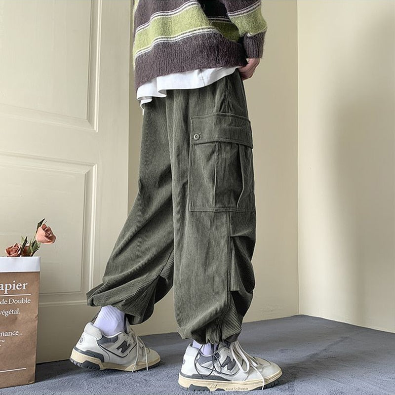 Olive And Fawn Wide Leg Men's Corduroy Cargo Trousers - Buy Online in India  @ Mehar