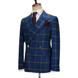 Men's Casual Plaid Suit Two-Piece Set Host Business Leisure Fashion City Autumn Double-Breasted Polyester Fiber Side Slit