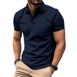 Riolio  Summer Men's Solid Color Polo Shirt Short Sleeve Turn Down Collar Smart Casual Polos Men Streetwear Sports Jogging Tees Tops Man