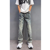 Riolio  Jacquard Jeans Men New American Style Old Washed Jeans Retro  Fashion Trend Pants Baggy Hip Hop Streetwear slim fit Denim pant