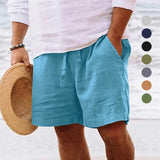 Riolio Men's summer cotton and linen shorts with drawstring elastic waist, straight legs, solid color, breathable daily beach capris