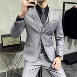 Riolio  Groom's Wedding Dress ( Jacket + Vest + Pants ) High End Brand Solid Color Men's Casual Business Office Formal Suit 3Pcs Sets