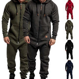 Riolio Mens Onesie Jumpsuit Pajamas Long Sleeve Sweatpants Pure Color Splicing Autumn Winter Casual Hoodie Male Zipper Jumpsuit