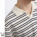 Riolio American summer high street men and women trendy striped lapel short sleeved couple loose hip-hop casual Harajuku T-shirt y2k