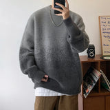 Riolio  New Popular Plush Gradient Sweater Autumn Winter High Street Casual Round Neck Knitted Sweater Men's Soft Lazy Pullover 4 Colors
