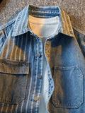 Riolio American Striped Spliced Denim Jacket Men 2025 Autumn Trendy Handsome Men Women Casual Loose Work Shirt Jacket Aesthetic Chic