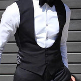 Riolio  Black Men Vest for Wedding Groom One Piece Slim Fit Suit Waistcoat Solid Color Male Fashion Coat