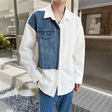Riolio  Daily Streetwear Mens Denim Patchwork Shirt Clothes Fashion Turn-down Collar Long Sleeve Button Shirts For Men Fall Casual Tops