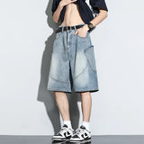 Riolio Summer New Baggy Denim Shorts Fashion Casual Straight Harajuku Jeans Male Vintage Wash Drawstring Short Pants Streetwear