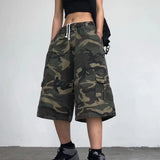 Riolio  Retro Workwear Camouflage Shorts Loose Fit High Street Style Spring Summer Casual Straight Leg Mid Waist Teenage Fashion