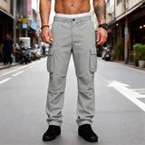 Riolio  Men's Cargo Pants Multi Pocket Solid Color Button Waist Casual Outdoor Work Trousers for Men