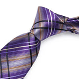 Riolio Purple Striped Plaid Silk Tie Set Pocket Square Cufflinks Wedding Accessories 8cm Ties Gift For Men