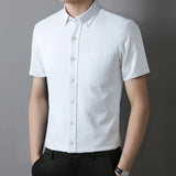 Riolio  Fashion korean popular clothes 100%cotton oxford summer Short sleeve shirts for men slim fit formal plain shirt white pink tops