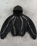 Riolio Heavy Splicing Striped Zipper Hoodie Street Harajuku Hip-hop Retro Men's and Women's Autumn and Winter Thickened Y2k Hoodie