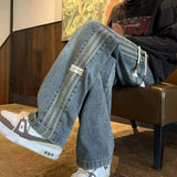 Riolio  Striped Jeans Men Spring Summer Denim Jeans Vintage Baggy Pants Women Elastic Waist Loose Straight Pants Fashion Men Trousers