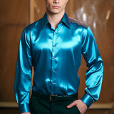 Riolio Sexy Men's Satin Silk Shirts And Blouses Solid Color Slim Fit Party Long Sleeve Social Shirt Man Clothing