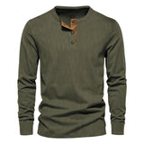 Riolio Spring and Autumn New Men's Long Sleeve T-shirt Corduroy Retro Casual Men's Clothing Slim Solid Color Long Sleeve Henley Shirt