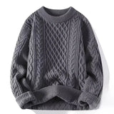 Riolio Men's Round Neck Sweater Solid Color Loose-fit Knitted Top For Autumn Casual Wear Inner Wear Sensible Style Knitwear