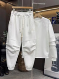 Riolio Streetwear Sportswear Plush Thickened Sweatshirt Trousers Two-piece Set Unisex Versatile Loose Solid Color Casual Sports Suit