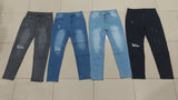 Riolio  Men's American Retro Hole-Punched Stretch Slim Fit Jeans Zipper Casual Streetwear Denim Pants Classic Black Blue Skinny Trousers