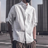 Riolio  Men's Shirt with Pocket Plain Linen Male Shirts Clothing High Quality Luxury Designer Casual Regular Japanese Vintage I Sleeves