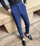 Riolio New Boutique Classic Plaid and Striped Fashion Men's Casual Business Slim Suit Pants Groom Wedding Dress Trousers Party