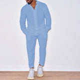 Riolio Autumn men's new fashion solid color suit cotton cardigan lapel long sleeve pants suit