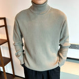 Riolio  New Korean Retro Men Basic Sweater Luxury Knit Solid Color Turtleneck Long Sleeve Pullover Casual Textured High Quality Knitwear