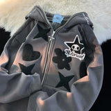 Riolio American Vintage Embroidery zip up hoodie High Quality Jacket Women Oversized Star Print Sweatshirt Goth Harajuku Y2k Streetwear