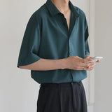 Riolio Summer Short Sleeve Shirts for Men Thin Luxury Business Casual Loose All-match Dark Green Harajuku Half-sleeved Men Dress Shirt
