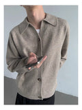 Riolio New Korean Fashion Men Cardigan Jacket Light Luxury Knitted Polo Neck Long Sleeve Sweater Coat Casual Retro Solid Color Knitwear