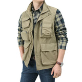 Riolio  Summer Men Tactical Hiking Fishing Vest Multi-pocket Photographer Waistcoat Outdoor Leisure Male Thin Cargo Jacket Vests M-6XL