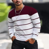 Riolio  New Round Neck Men's Striped Casual Spring and Autumn Men's Long-sleeved T-shirt