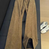 Riolio  Women's Herringbone Flared Pants High Waist with Split Hem Slim Fit